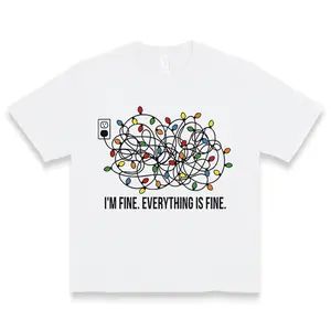 Festive Christmas Lights Sweatshirt Womens Soft Fleece Pullover Cozy Holiday Top With I Am Fine Everything Is Fine Quote