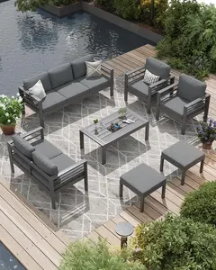 【Multiple packages arrived at different times】Aluminum Patio Furniture Set with Waterproof Cover, 7 Pieces with Coffee Table, 120" x 97.7" x 31.5"Thicker Foam Machine Washable Luxury
