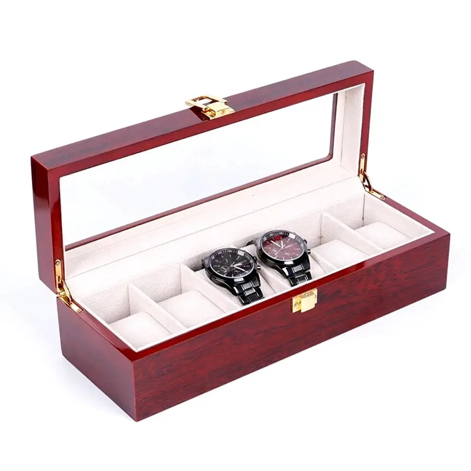 Unisex 6-Slot Wooden Watch Box Case, New Fashion Watch Accessory, Ideal Gift for Loved Ones