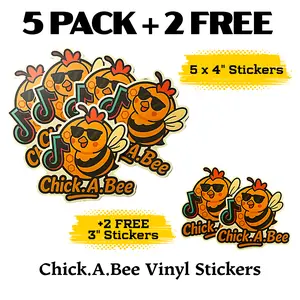 Chick.A.Bee Vinyl Sticker Bundle | 5 Pack 4 inch + 2 FREE 3 inch Waterproof Stickers