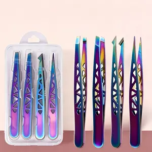 4pcs Color Titanium Precision Stainless Steel Tweezers Set, Hollow Tower Shaped Eyebrow Tweezers Kit, Perfect Gift for Holidays