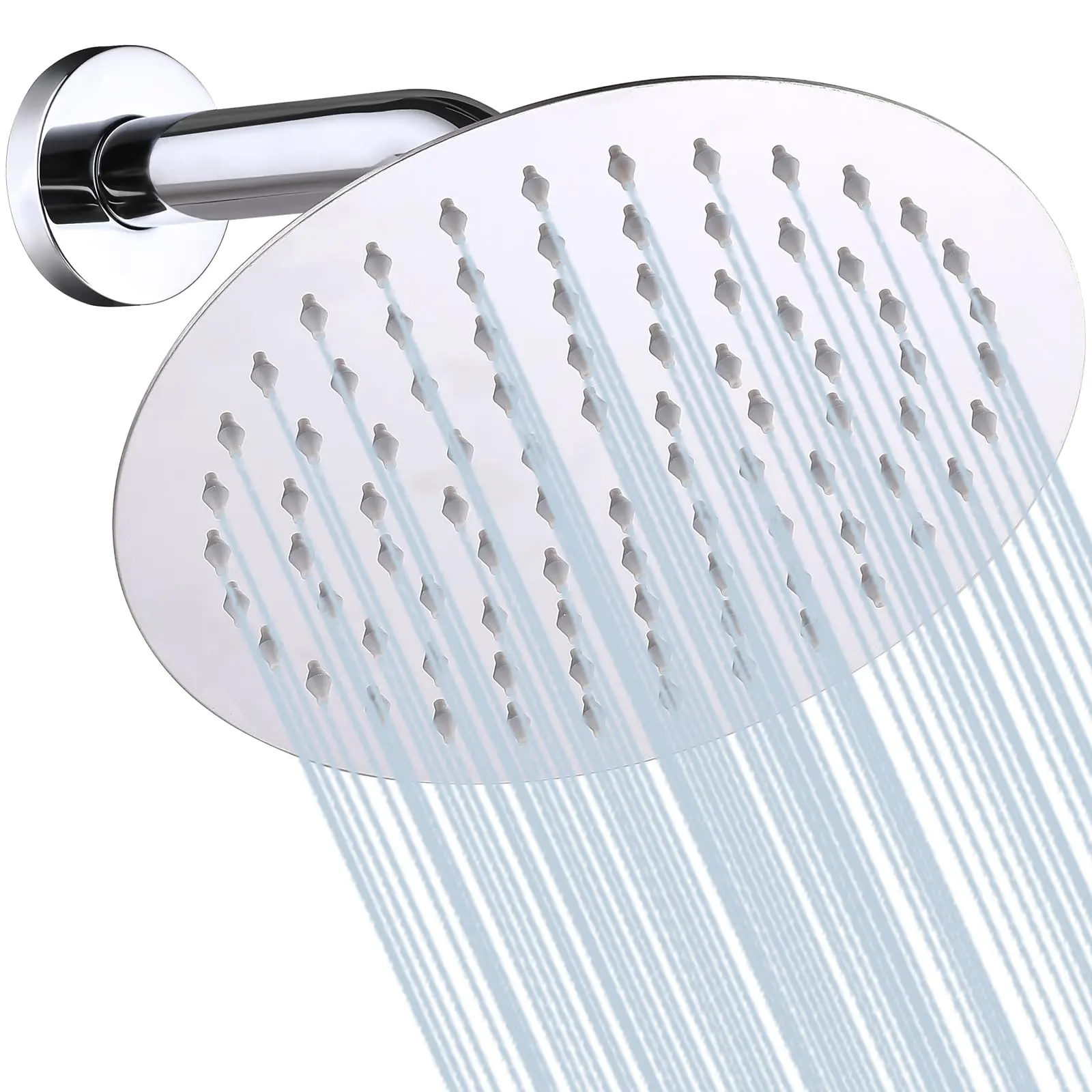 6 Inch Round Rain Shower Head Metal Stainless Steel High Flow Rainfall Shower Head with Self-Cleaning Silicone Nozzles Universal 1/2" Wall Mount for Bathroom