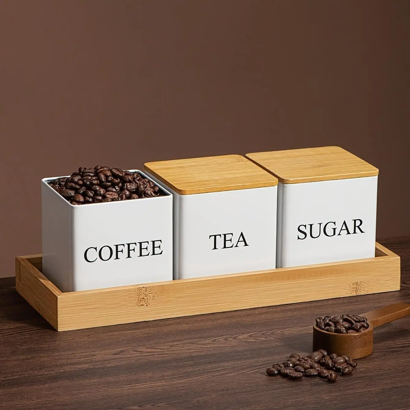 3-Piece Metal Storage Canister Set, Durable Coffee Tea Sugar Container, Essential Kitchen Organizer, Space-Saving Daily Use & Kitchen Storage, Food Storage Set, Stainless Steel Containers
