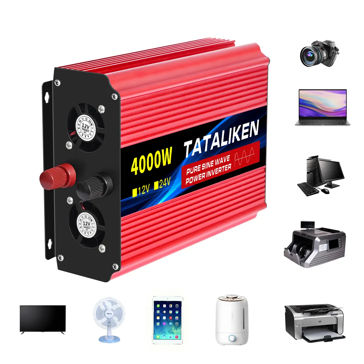 Pure Sine Wave Power Inverter 24V DC to 110V AC , Optional 3500W/4000W/5000W Peak Power Converter, Portable US Plug Auto Power Supply for RV Home Outdoor Emergency, Battery Not Included