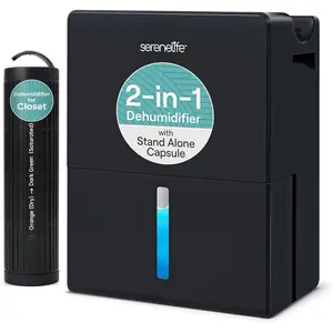 2in1 Thermoelectric Desiccant Dehumidifier 85oz Tank Small Room Attachment Smart Humidity Control for Home Basement Bathroom Bedroom