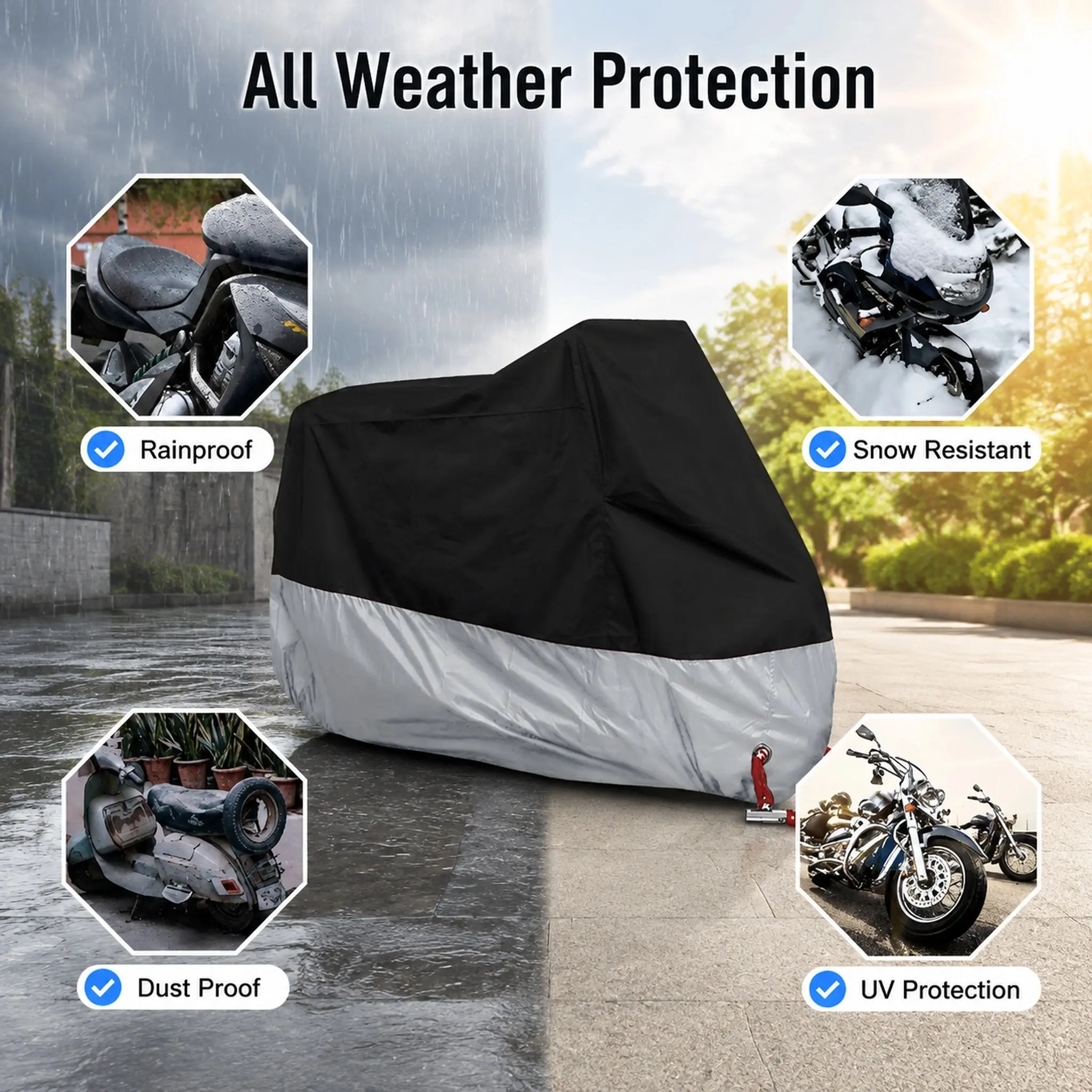 Waterproof Bike Cover for Outdoor Storage, UV Resistant Bicycle Cover with Windproof Elastic Bottom, Fits Road Bike, Mountain Bike, Electric Scooter & Kids Bike