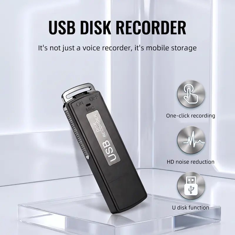 Compact USB Flash Voice Recorder - Wired Recording, 1-Click Recording, 1-Click Saving, USB Port, Flash Drive Function, 5V1A Charger, Portable Voice Recorders, Travel Gadgets, Digital Products
