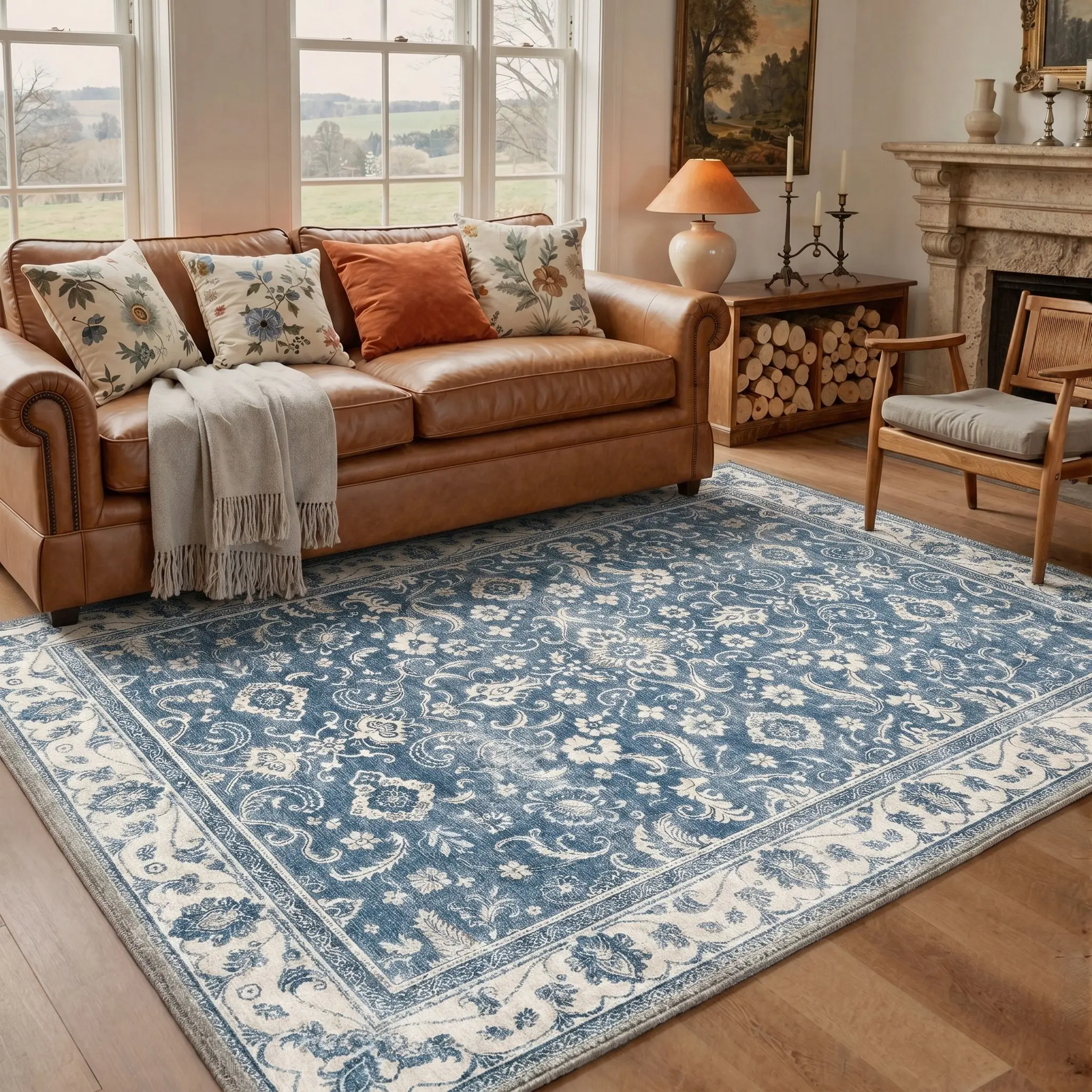 【Deals For You Days】GENIMO Non Slip Area Rug Machine Washable Soft Floor Carpet Pet Friendly Home Rug for Bedroom Living Room Kitchen Hallway Indoor Rug,ARP6033-INDIGO BLOOM