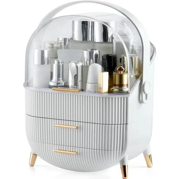 MASSY Egg Shape(Oval) Makeup Storage Box, Countertop Portable Vanity Cosmetics Organizer Preppy