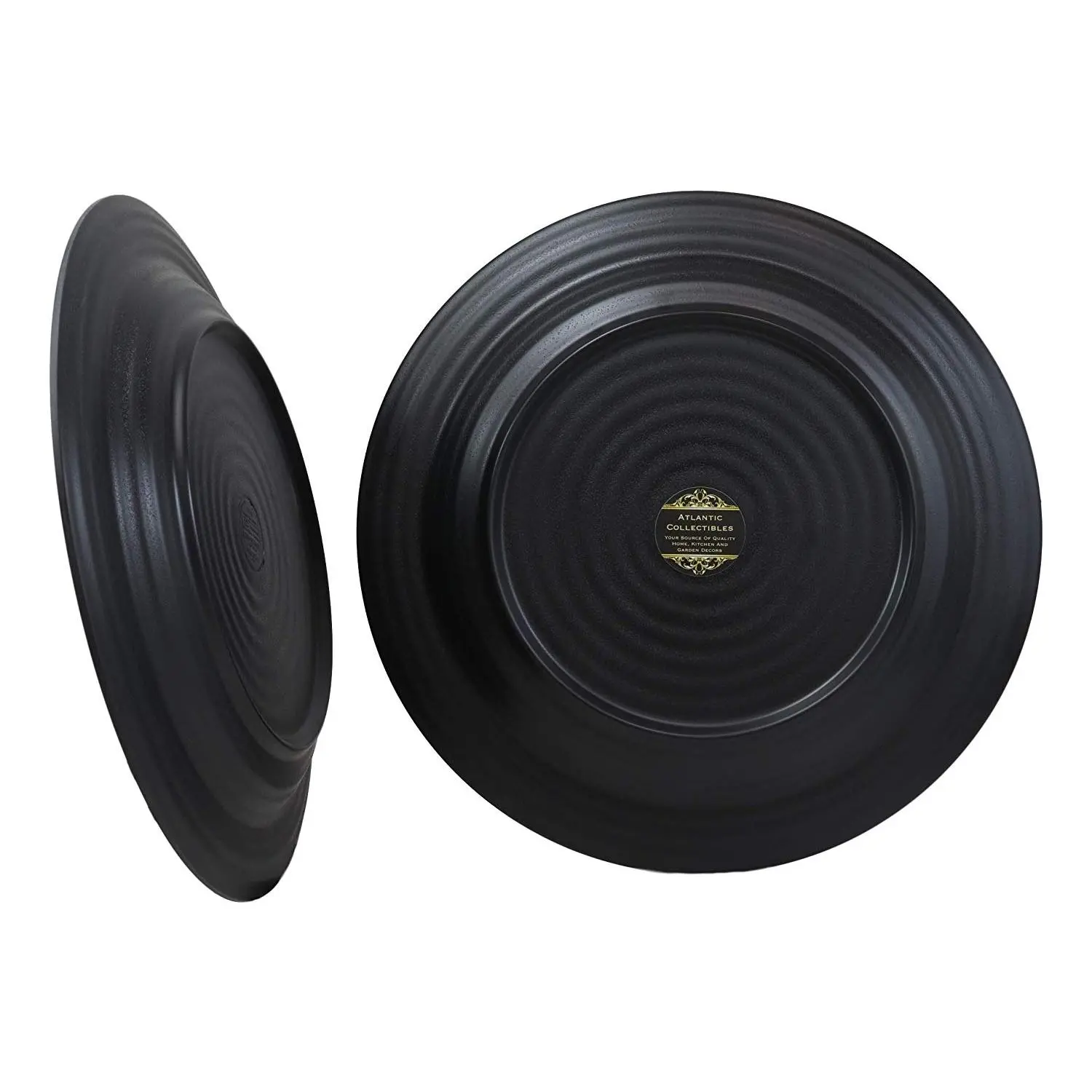 Contemporary Round 11.75"D Matte Black Melamine Extra Large Dinner Plates Set 6