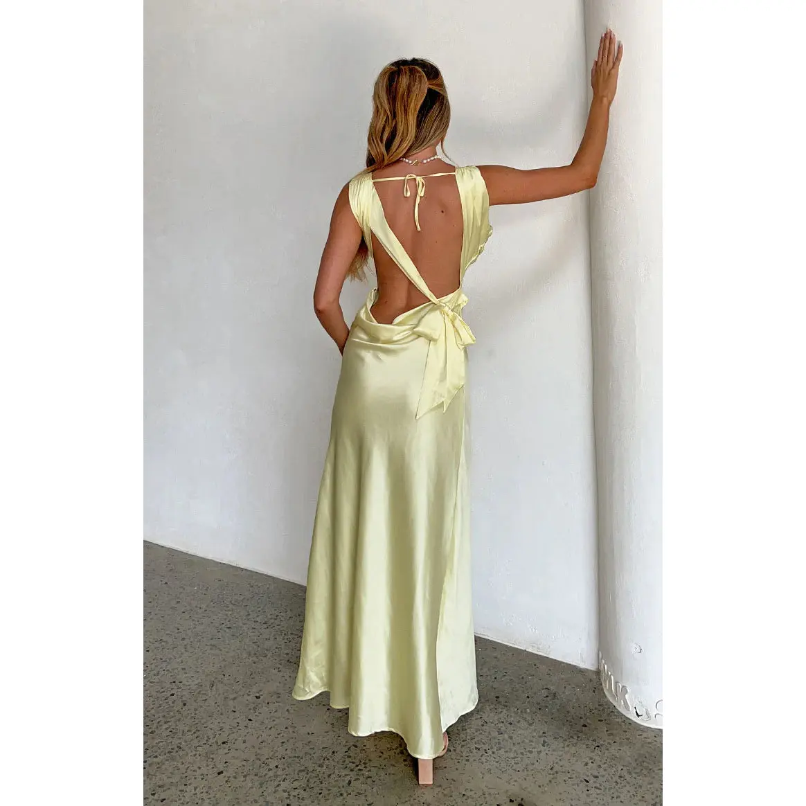 formal yellow satin dress Black Midi Sheath Dress main image 1
