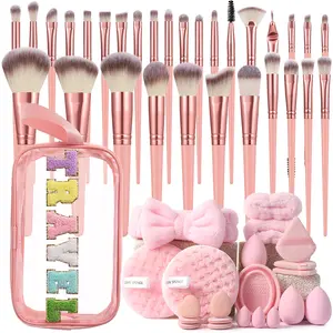 52PCS All-in-One Makeup Tools Set, Waterproof Zipper Cosmetic Bag, Professional Makeup Brushes, Makeup Sponges, Mini Sponges, Various Powder Puffs, Facial Cleansing Sponges, Hairband and Cleaning Tool, Travel Daily Beauty Kit