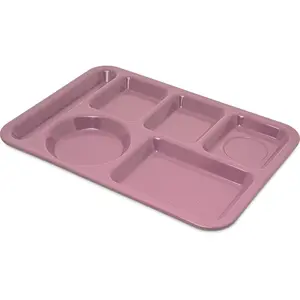Plastic Meal Tray Left-Handed Heavyweight Lunch Tray with 6-Compartments for Schools, Cafeterias, and Dining Halls, Melamine, 14 x 10 Inches, Rose Granite