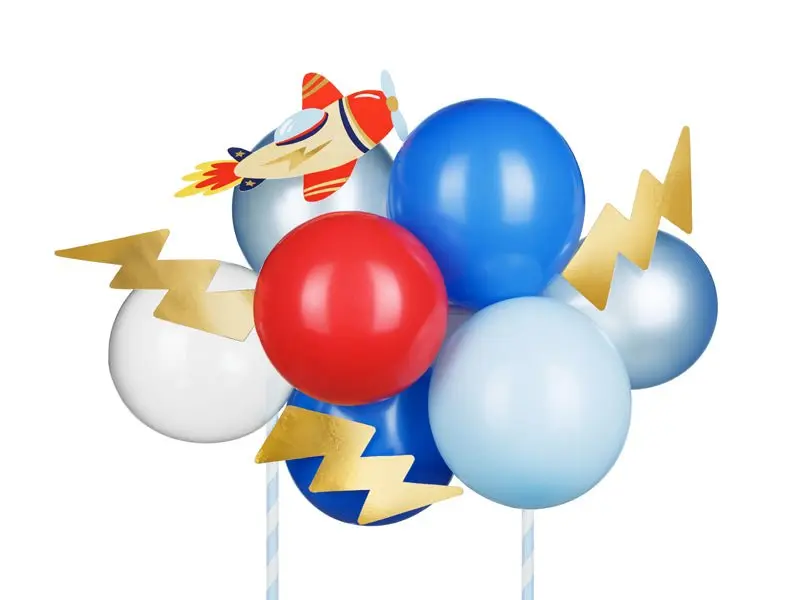 Cute 11.4 Inches Adventure Airplane Balloon Cake Topper - 10+ Items Cake Decorating Kit, Festive Party & Home Supplies for Special Occasions