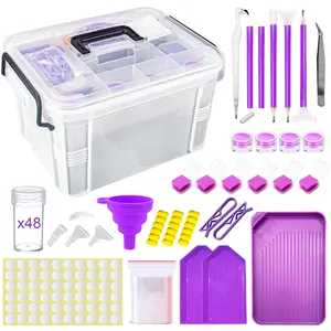 111pcs Diamond Painting Storage Box Tool Set Diamond Embroidery Accessories Kit with 48 Piece Storage Bottles, Trays, Wax, Pens, Multi-Use Tips, Funnel and Durable Storage Box - Ideal Gift for Craft Lovers Durable Plastic Material