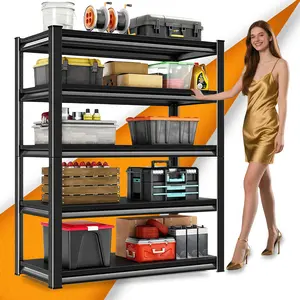 5-Tier Heavy-Duty All-Metal Garage Storage Rack Carbon Steel Construction Adjustable Freestanding Units for Workshops Offices and Garages