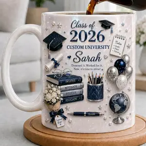 Personalized Class of 2026 Mug 2D Printed 3D Effect Coffee Cup, Custom College & Student Name Ceramic Keepsake for Students Graduates, Unique Graduation Gift Idea for Him Her Friends Family 2026 Celebration Present