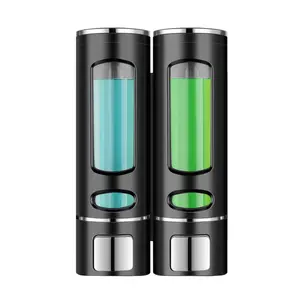 Shampoo and Conditioner Dispenser,Shower Dispenser 2 Chamber No Drill Shampoo Dispenser for Shower Wall Mounted,Refillable 2 * 400 ml Soap Dispenser for Bathroom Hotel RV, Clear