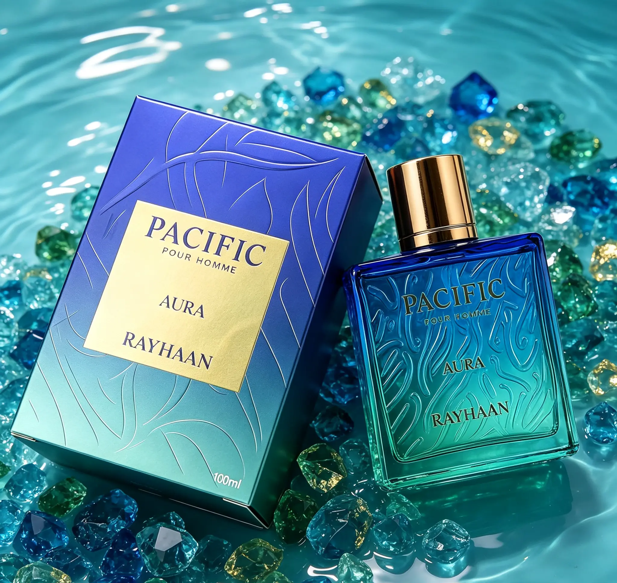 Men's Rayhaan Pacific Aura Eau de Parfum Spray, 3.4 oz/100ml - Citrus-Aromatic Scent with Mint, Warm Amber Notes, Long-Lasting for Daily, Office Wear