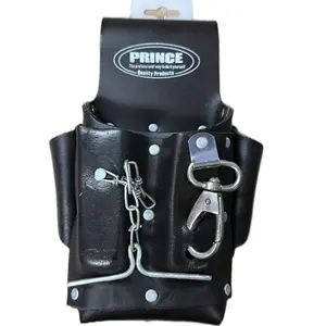PRINCE Electrical Leather Pouch Tool Holder 4"x 4 1/2" Mini Storage Pouch with Hooks and Chains