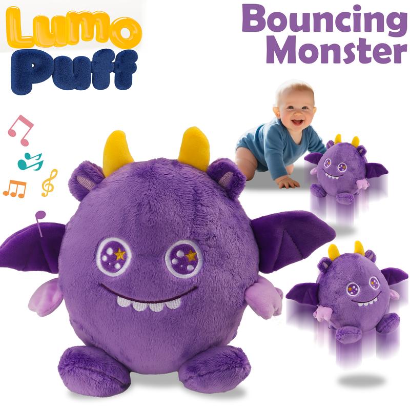 Lumo Puff Bouncing Monster Plush Toy 9.5"*8.5" Singing Mimicking Repeating Talking with 48 Melodies & Recording Feature Best Gift for Xmas Birthday Party Thanksgiving Halloween Weighted Stuffed Animal Sensory Cuddle Box Cute Soft plushie