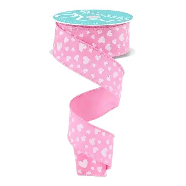 1.5" x 10yd Glitter Mini Heart Ribbon (Pink/White)