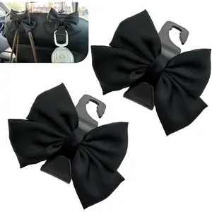 2 count Automobile Seat Headrest Hooks, Cute Bow  Hooks for Purses and Bags,  Storage Rack Decorative Accessories, Can Hang Bags, Clothes, Umbrellas, Water Cups (Black)
