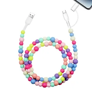Beaded 2-in-1 Charging Cords 3.3ft MFI Certified USB A to USB C for iPhone 16/15 iPad Samsung Laptops Colorful Beaded Design
