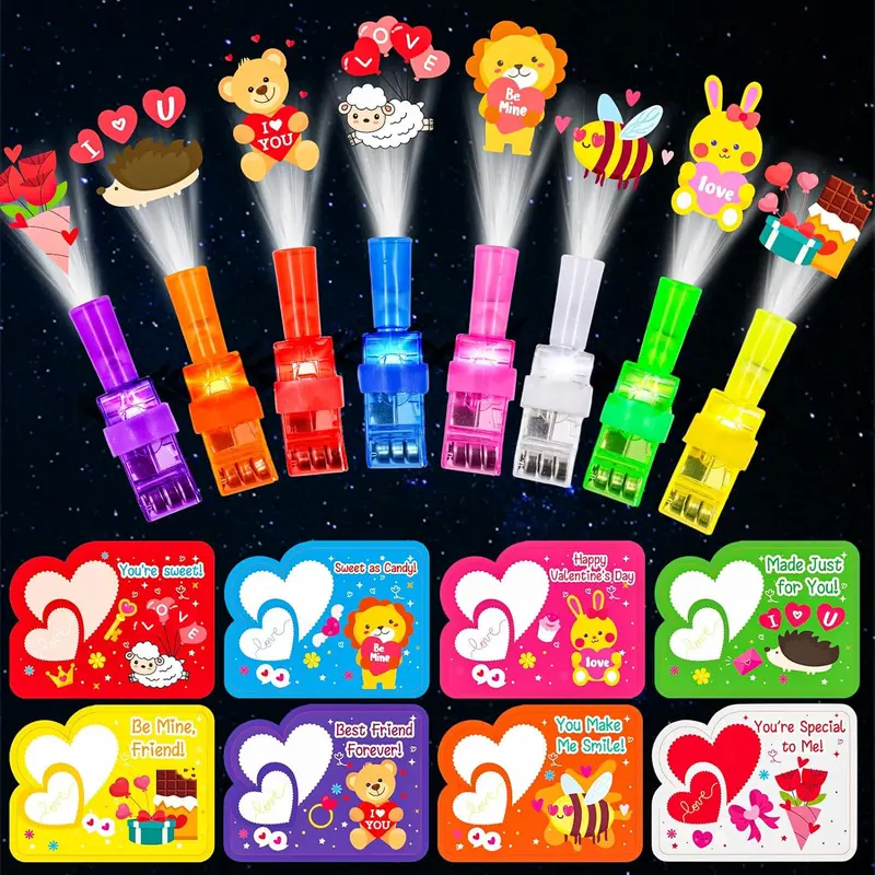 Valentines Gift Cards for Kids with LED Light Up Finger Lights Party Favors, 24Pcs Glow in The Dark Toys, Goodie Bag Fillers Exchange Stuffers Treats Party Favors Classroom Gifts