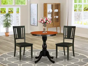 ESDU3-BCH-W 3-Piece Mid Century Modern Dining SetInclude a Wood Table and 2 Dining Chairs with Slatted Back - Black Finish