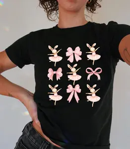 Pink Bows Baby Tee, Balletcore Bunny Baby Tee for Women, Pink Ribbon Shirt, Ballet Top, Y2K Clothing Vanilla Girl, Gift for Her
