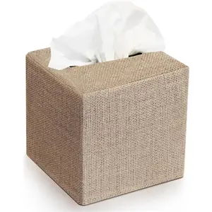 Stylish Tissue Box Cover - This Burlap Holder Instantly Covers Your Square Tissue Boxes - The Perfect Fall Decorative Cube Cover for Your Bathroom and Home