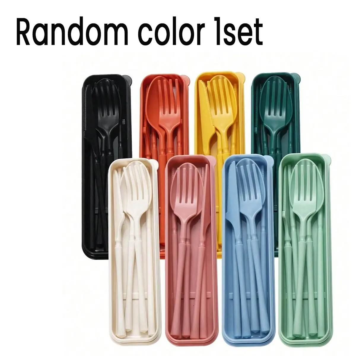 Three-In-One Cutlery Set, Camping Cutlery Kit with Storage Box, Reusable Spoon, Knife, Fork, Portable Travel Utensils, Eco-Friendly Plastic Box, Camping Picnic Tableware, Camping Kitchenware, Camping Kitchen Supplies