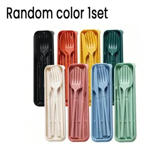Three-In-One Cutlery Set, Camping Cutlery Kit with Storage Box, Reusable Spoon, Knife, Fork, Portable Travel Utensils, Eco-Friendly Plastic Box, Camping Picnic Tableware, Camping Kitchenware