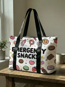 1 piece of Candy & Snack Printed Handbag, Large Capacity Travel Duffel Bag, Portable Overnight Bag, Stylish Travel Bag, Yoga Gym Bag, Sports Bags, Portable Crossbody Bag with Shoe Storage Compartment