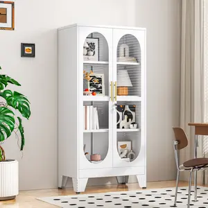 4-Tier Glass Display Cabinet with Lock, 47.25" Tall Showcase with Doors and Adjustable Shelves, Curio Cabinet for Collectibles, Figures, Home Decor, Living Room, Office, Retail Shop case Freestanding Mirrored Wardrobe Drawers kitchen storage steel fram 2