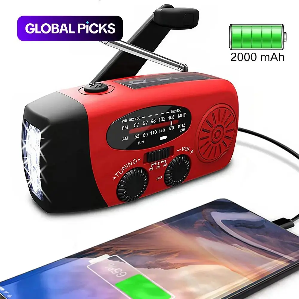 Original Hand Crank Emergency Radio 2000mAh Solar Powered AM/FM NOAA Weather Radio, LED Flashlight, USB Phone Charger, Portable Survival Gear for Blackouts Camping Home Emergency