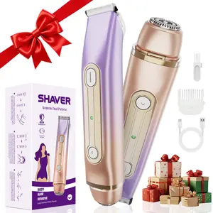 Bikini Trimmer for Women, Electric  Lady Shaver and Razor Rechargeable 2-in-1 Body and Facial Epilator, Dual Heads for Painless Trimming of Pubic Hair, Face, Underarms and Legs, Christmas Gift New Year Gift Shaving Grooming portable travel care