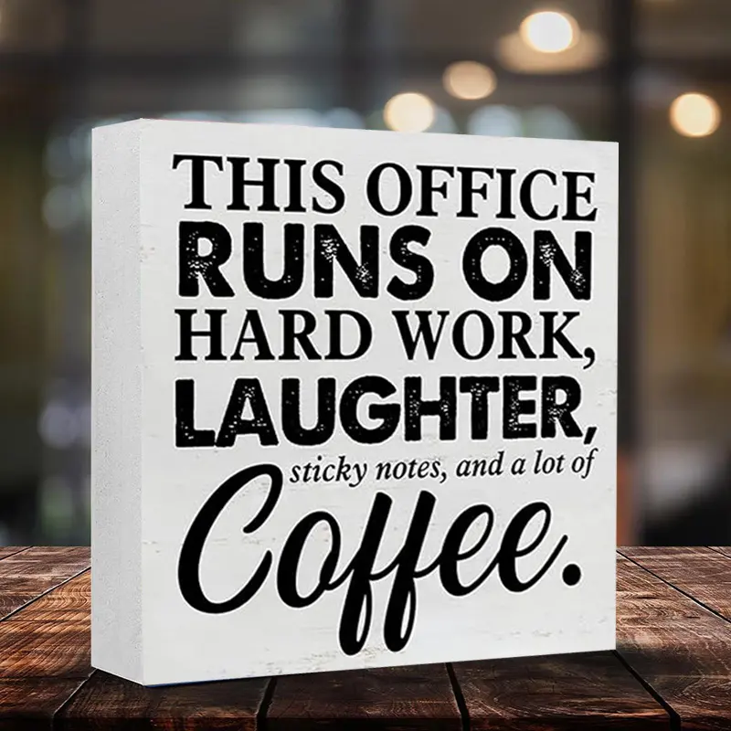 This Office Runs on Hard Work Casual Coffee Artwork Gifts for Lovers Home Decor PVC Sign, Decorative Office Desk Celebration Accessories Plaque Affirmations Table Sign for Cabinet Shelf, Home Decor Products, Home Office Decoration