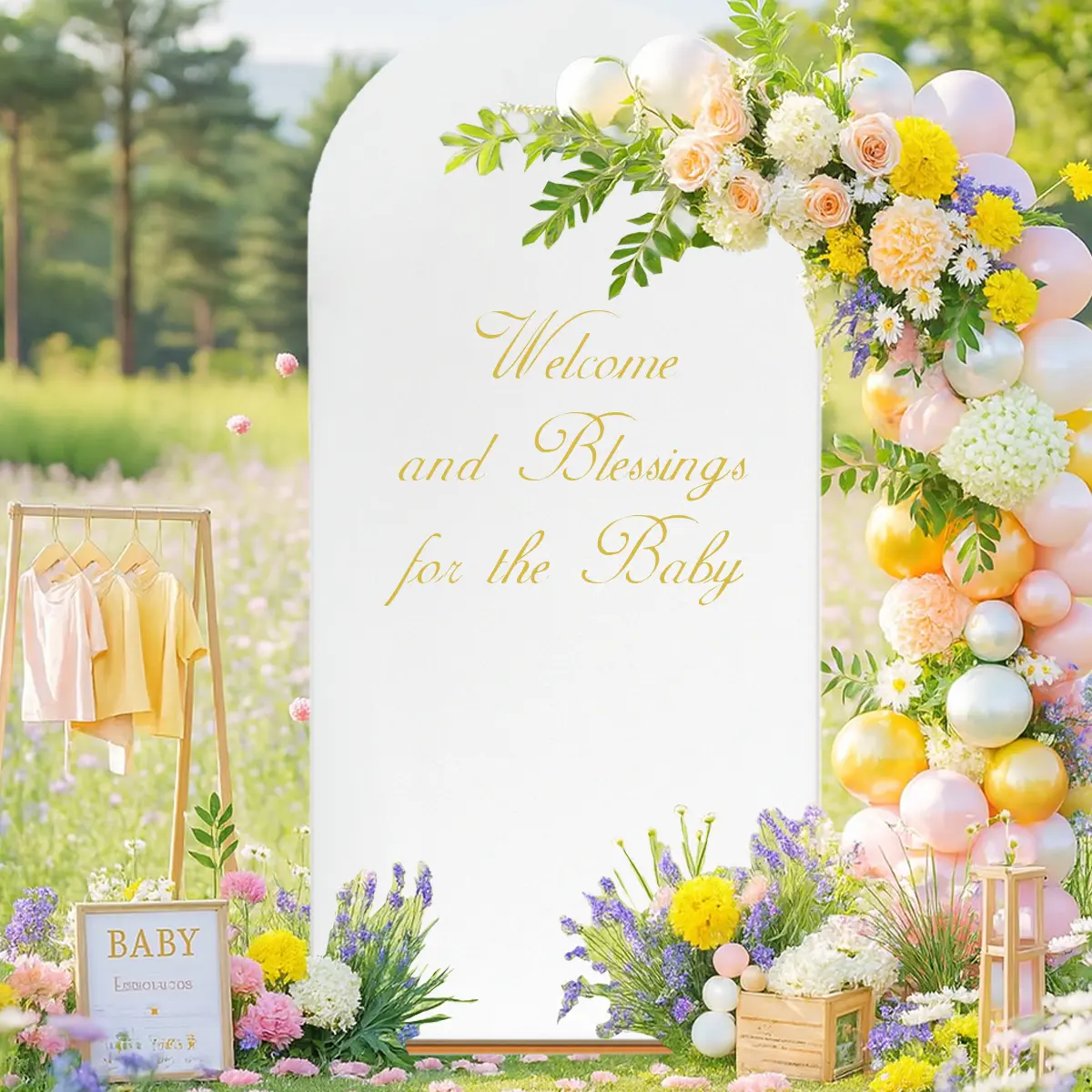 Stretchy Wedding Arch Cover, Multi-Color Fitted Banner (7.2FT/6.6FT) - Stretchy Fabric Party Backdrop Decoration for Weddings, Photo Ceremonies