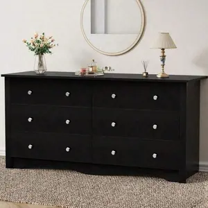 6‑Drawer Double Dresser, Wide Wooden Chest of Drawers Storage Tower for Bedroom & Living Room
