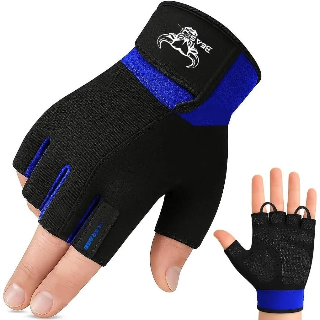 Workout Gloves for Men, Durable Palm Grip Gym Gloves Women Half Finger Elasticated  Weight Lifting Strength Bodybuilding Anti Slip Cycling Gloves Exercise