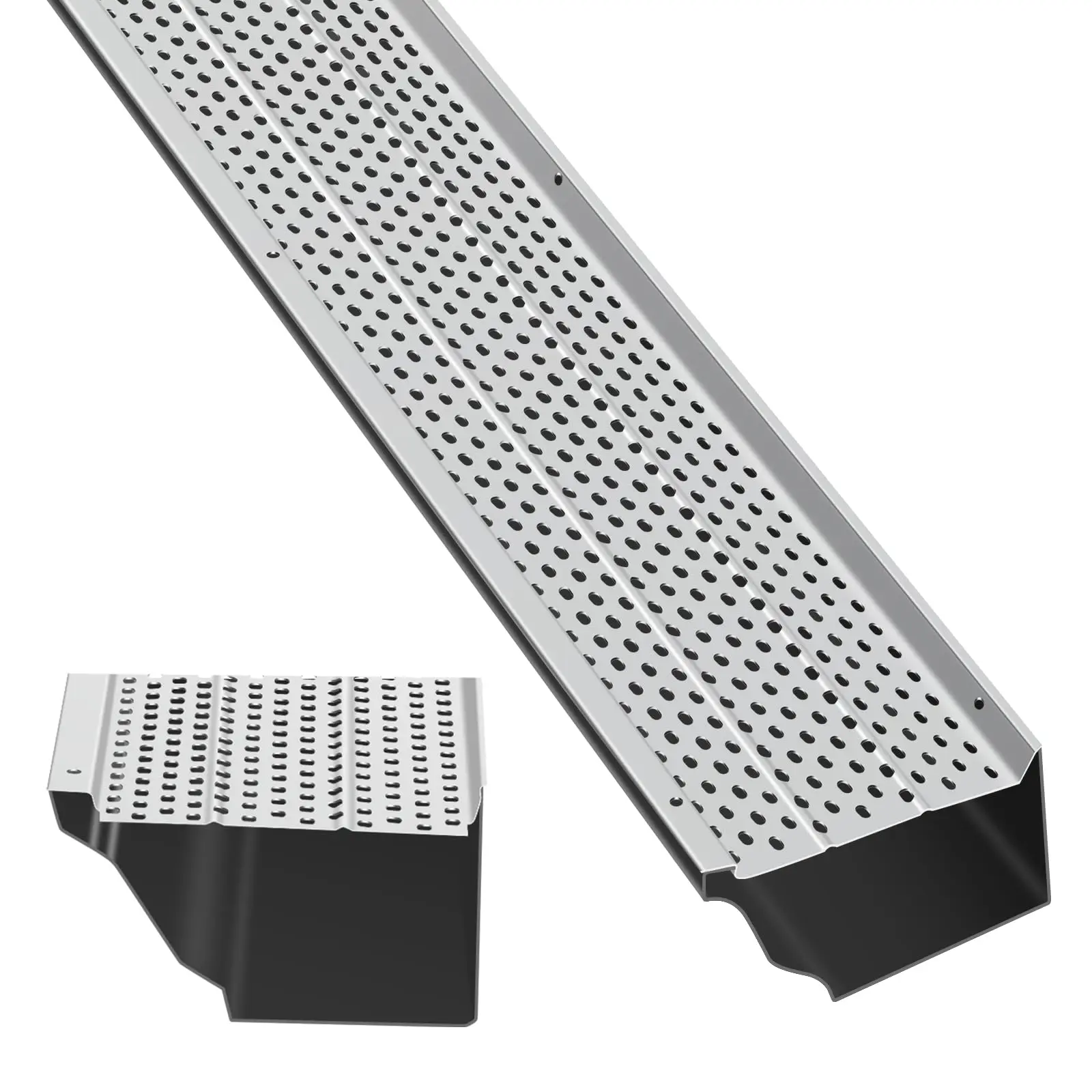 Garvee GutterGuard - 5" Width, 26 Pieces, 104 ft Total Length, Mill Finish Aluminum, 0.157" Hole Diameter, 0.02" Thick, Easy DIY Leaf Guard, Fits Any Roof Gutter, Includes Scissors & Gloves
