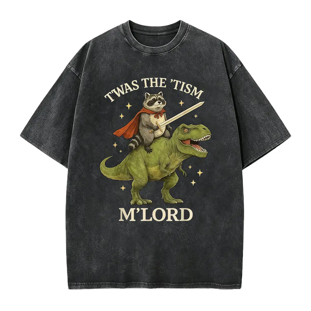 TWAS The Tism M Lord Raccoon Riding Dinosaur Fantasy Humor T-Shirt