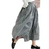 Chouyatou Women's Basic Baggy High Rise Flared Capri Pants - Lightweight Cotton Linen Plaid Gingham Wide Leg, Elastic Waist, Pockets, Comfortable Casual Elegant Retro Trouser for Beach Holiday, Fashion Apparel