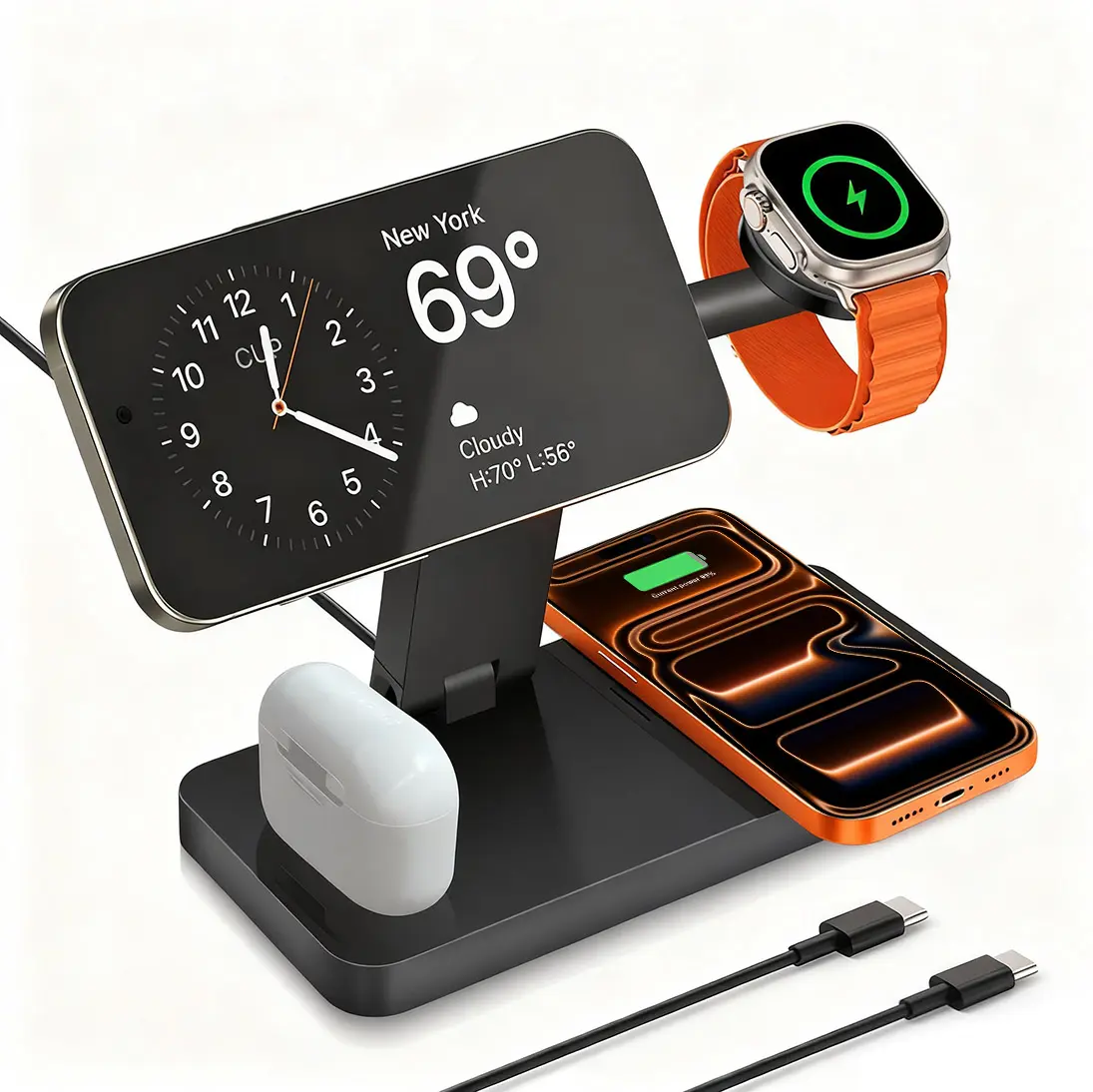 2026 Traveling Wireless Fast Charging Station, Foldable 4 in 1 Magnetic Wireless Charger Stand for iPhone 17 Air 16 15 14 13 12 Pro Max Plus,Apple Watch Series & Airpods Pro/Pro 2/3/2 summerwins