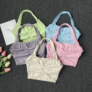 Halter Neck Sports Vest Chest Pads Shockproof Gathering Quick-Drying Fitness Yoga Top Beautiful Back Design Women's Underwe