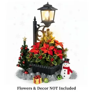 2-in-1 Outdoor Solar Light & Flower Pot, IP44 Waterproof Post Lights Lamp Lantern for Patio Deck Door Pathway Garden Backyard Front Porch Decor, Auto-Light, Wall Mount or Freestanding