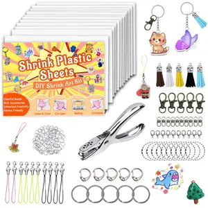 203PCS Shrinky Dink Keychain Kit with 12PCS Heat Shrink Plastic Sheets, Rich Accessories Including Hole Punch, Tassels, Lobster Clasps, Jump Rings & Key Rings, Versatile DIY Crafts for Kids Teens, Handmade Ornaments & Handprint Keychains, Keychain Set