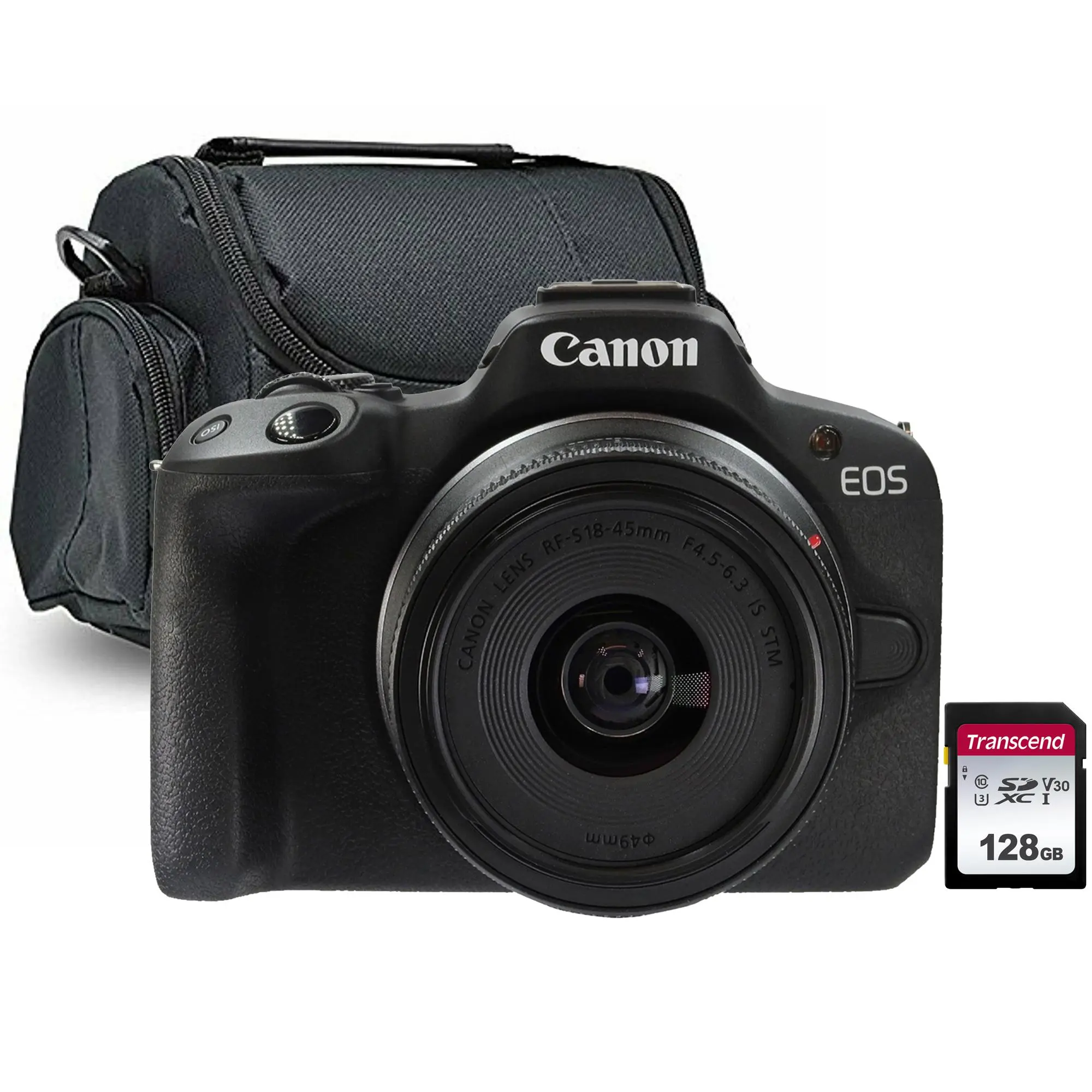Canon EOS R50 Compact Electronic Mirrorless Camera (Black) - Canon RF-S 18-45mm f/4.5-6.3 IS STM Lens, BePro BC-2 Medium Case, Transcend 128GB SDXC UHS-I U3 300s V30 Class 10 95MB/s Memory Card